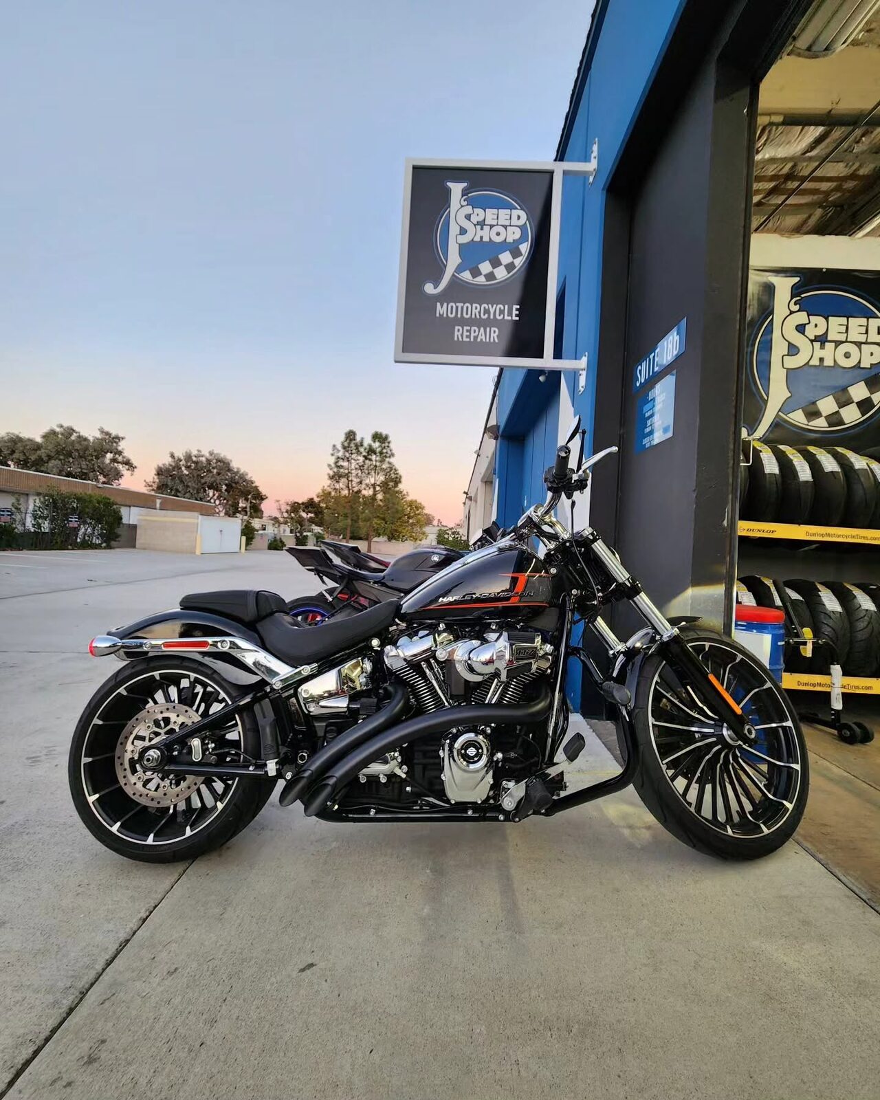 Harley-Davidson Breakout finished at sunset