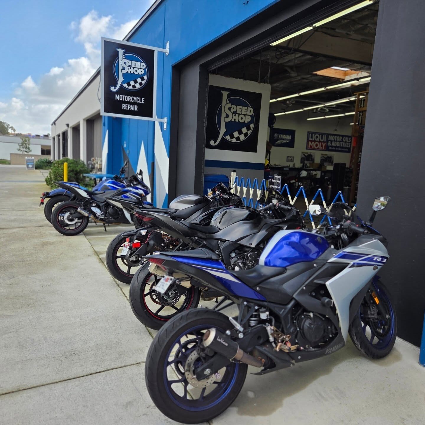 Row of Yamaha sport bikes ready for pickup